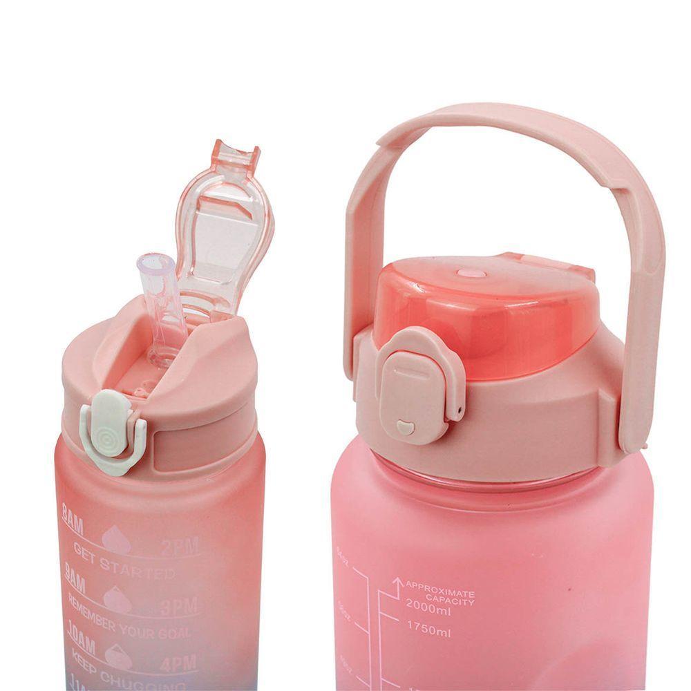 Garrafa Galão De Agua 2l E 900ml Degrade Com Figurinhas Adesivos 3d Tampa Rosa - 4