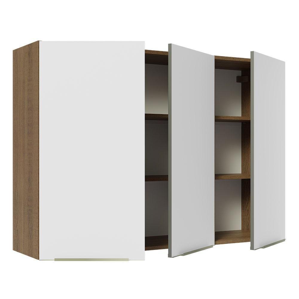 Armário Aéreo 120 Cm 3 Portas Rustic/branco Veludo Lux Madesa Rustic/branco Veludo - 8