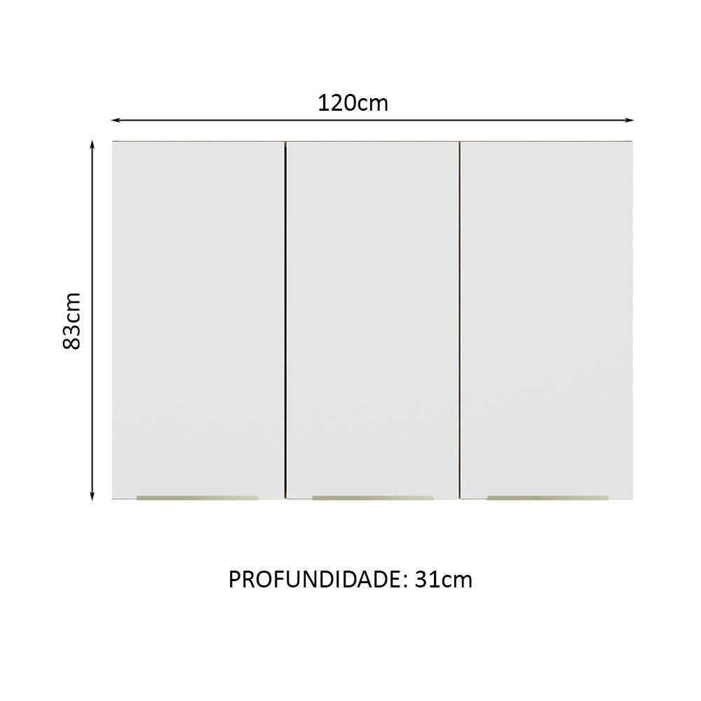 Armário Aéreo 120 Cm 3 Portas Rustic/branco Veludo Lux Madesa Rustic/branco Veludo - 9
