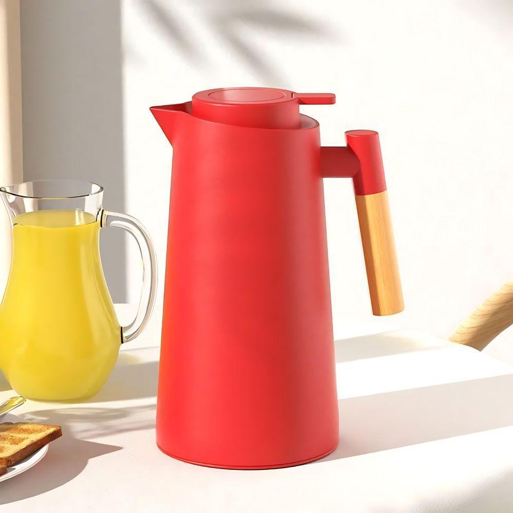 Garrafa Termica Jarra Inox Cafe Cha 1 Litro Cabo Madeira Vermelho - 1