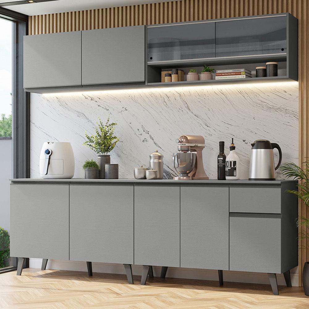 Armário De Cozinha Completa 240Cm Cinza Nice Madesa 03 Cinza - 1