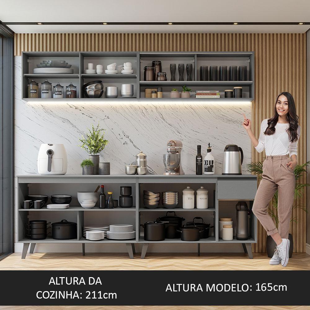Armário De Cozinha Completa 240Cm Cinza Nice Madesa 03 Cinza - 7