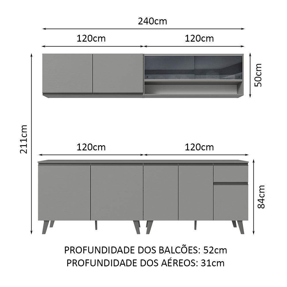 Armário De Cozinha Completa 240Cm Cinza Nice Madesa 03 Cinza - 9