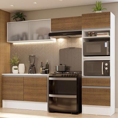 Armário de Cozinha Completa Topazio 7 Portas 1 Gaveta MDF 260cm Branco Moderno