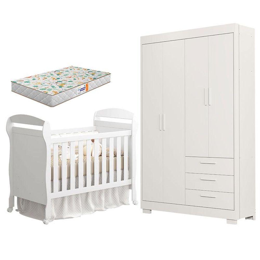 Berço Americano Danny E Guarda Roupa Infantil Zaki Branco Acetinado Com Colchão Gazin - Reller - 1