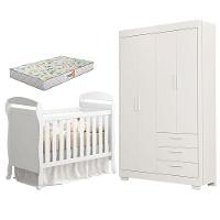 Berço Americano Danny E Guarda Roupa Infantil Zaki Branco Acetinado Com Colchão Gazin - Reller - 1