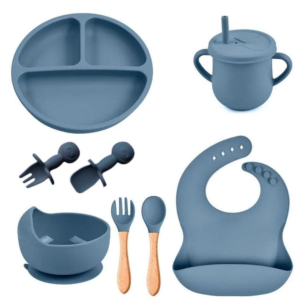 Kit Introdução Alimentar Bebe 8 Peças Silicone Iniciação Para Alimentos (cinza) - 1