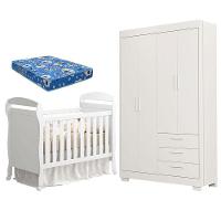 Berço Americano Danny E Guarda Roupa Infantil Zaki Branco Acetinado Com Colchão Ortobom - Reller - 1
