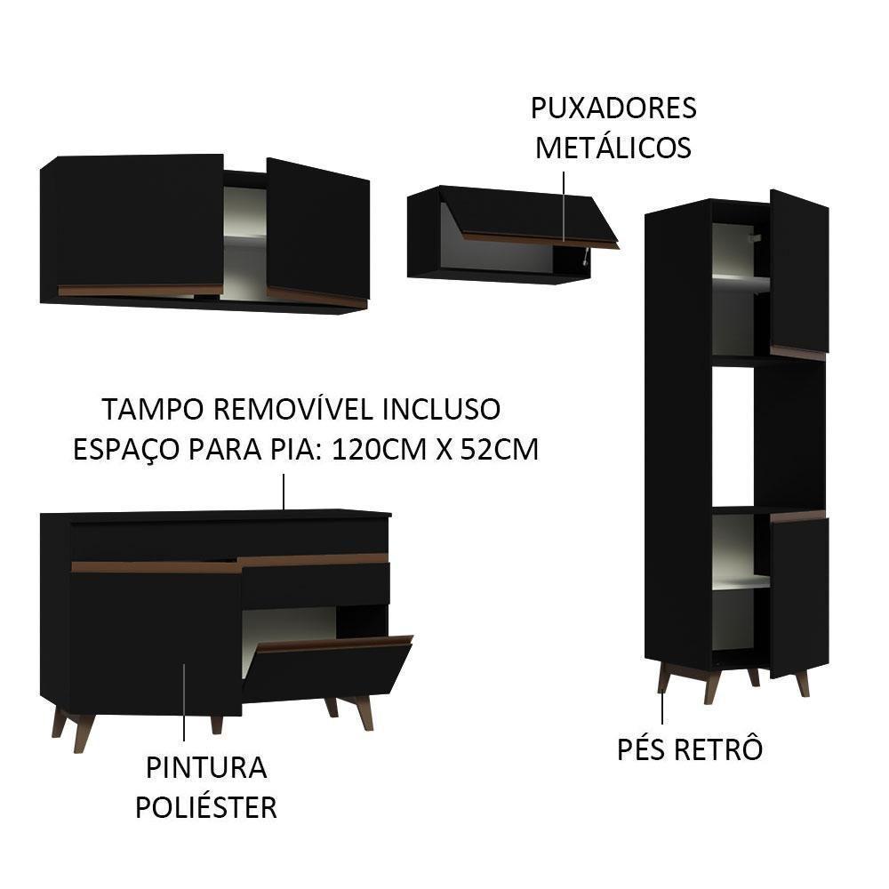 Armário De Cozinha Completa 250Cm Preto - 7