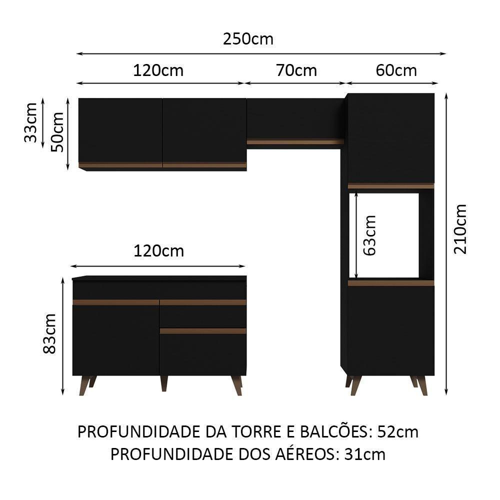 Armário De Cozinha Completa 250Cm Preto - 8