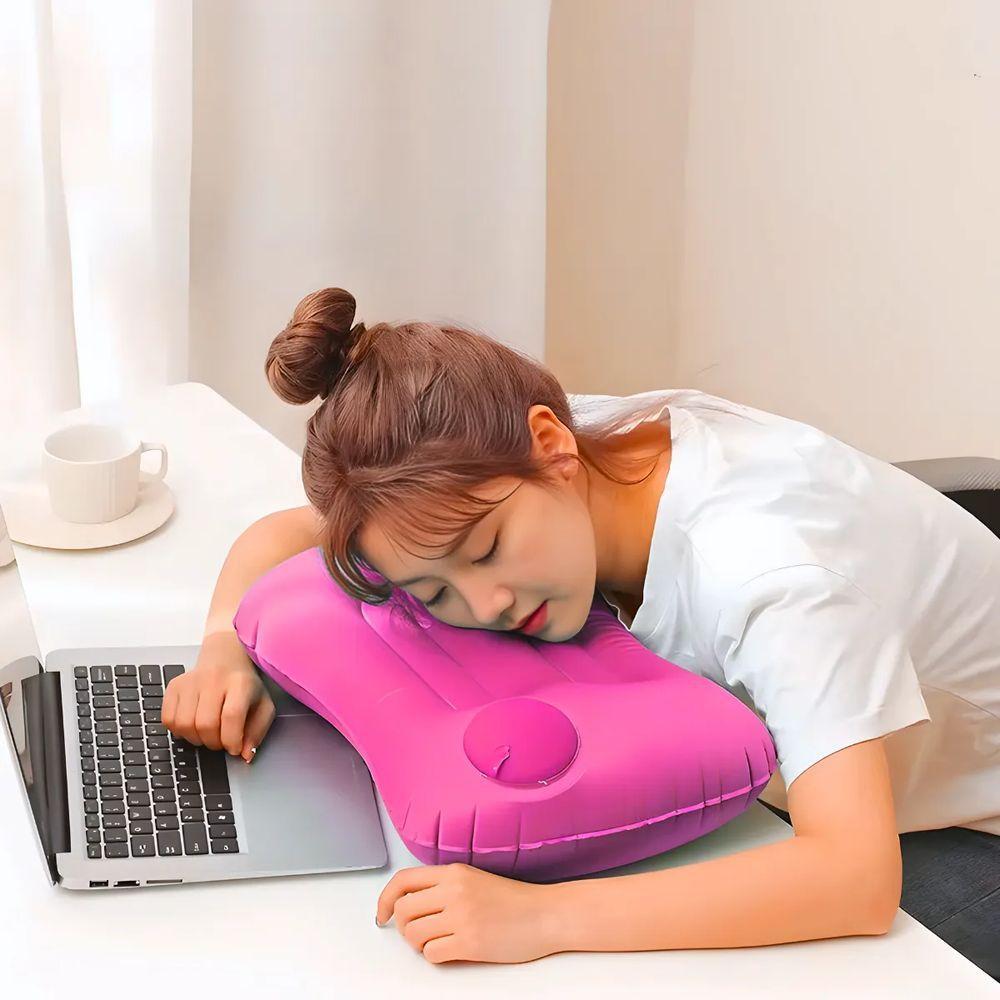 Travesseiro Almofada De Viagem Inflável E Portátil - Rosa - 4