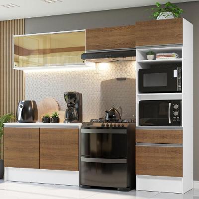 Armário de Cozinha Completa Diamante 7 Portas 1 Gaveta MDF 260cm Branco Moderno