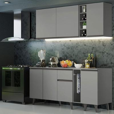 Armário de Cozinha Completa Nice 7 Portas 1 Gaveta MDF 180cm Cinza Texturizado