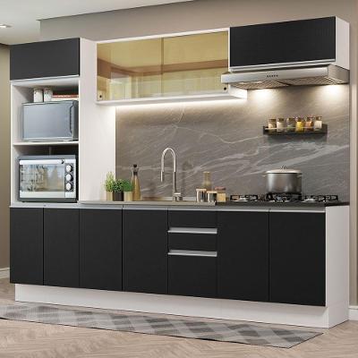 Armário de Cozinha Completa Acordes 11 Portas 2 Gavetas MDF 270cm Branco-preto