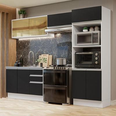 Armário de Cozinha Completa Acordes 8 Portas 2 Gavetas MDF 270 cm Branco Preto