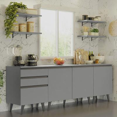 Armário de Cozinha Compacta Nice 4 Portas 5 Gavetas MDF 240cm Cinza