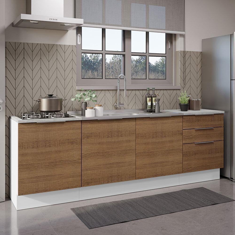 Armário De Cozinha Compacta 240cm Branco/rustic Stella Madesa 01 Branco/rustic - 1