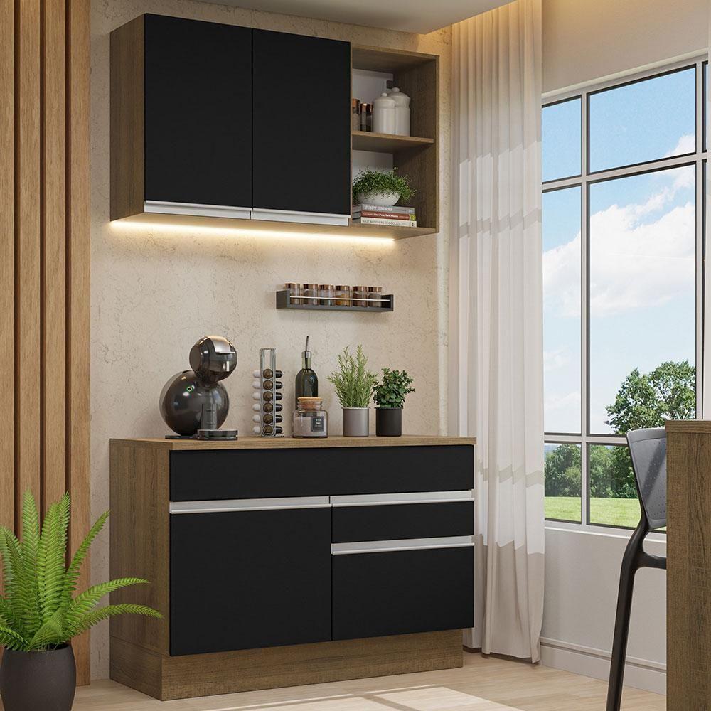 Armário De Cozinha Compacta 120cm Rustic/Preto - 1