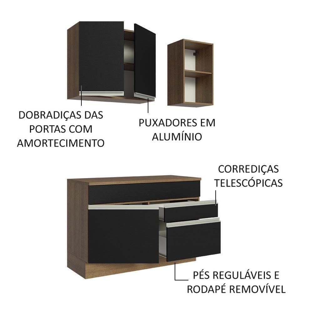 Armário De Cozinha Compacta 120cm Rustic/Preto - 8