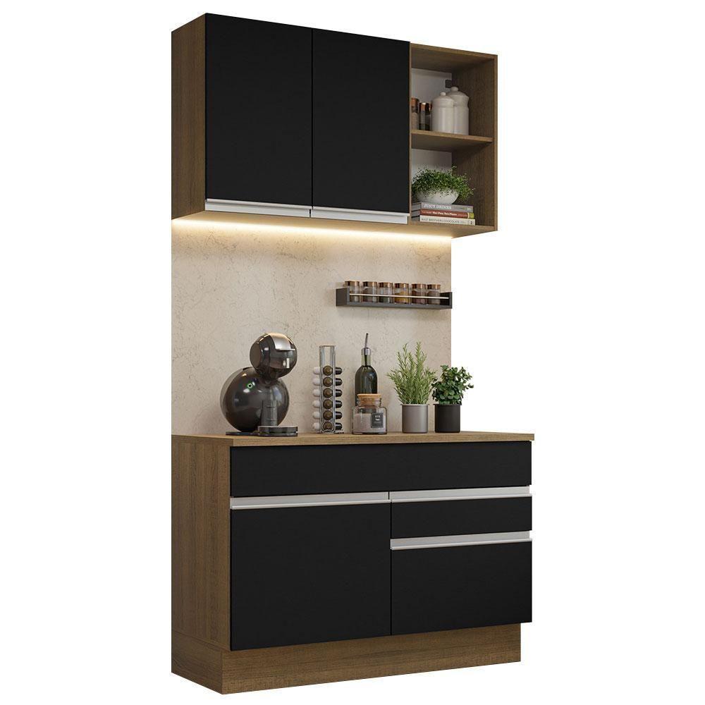 Armário De Cozinha Compacta 120cm Rustic/Preto - 10