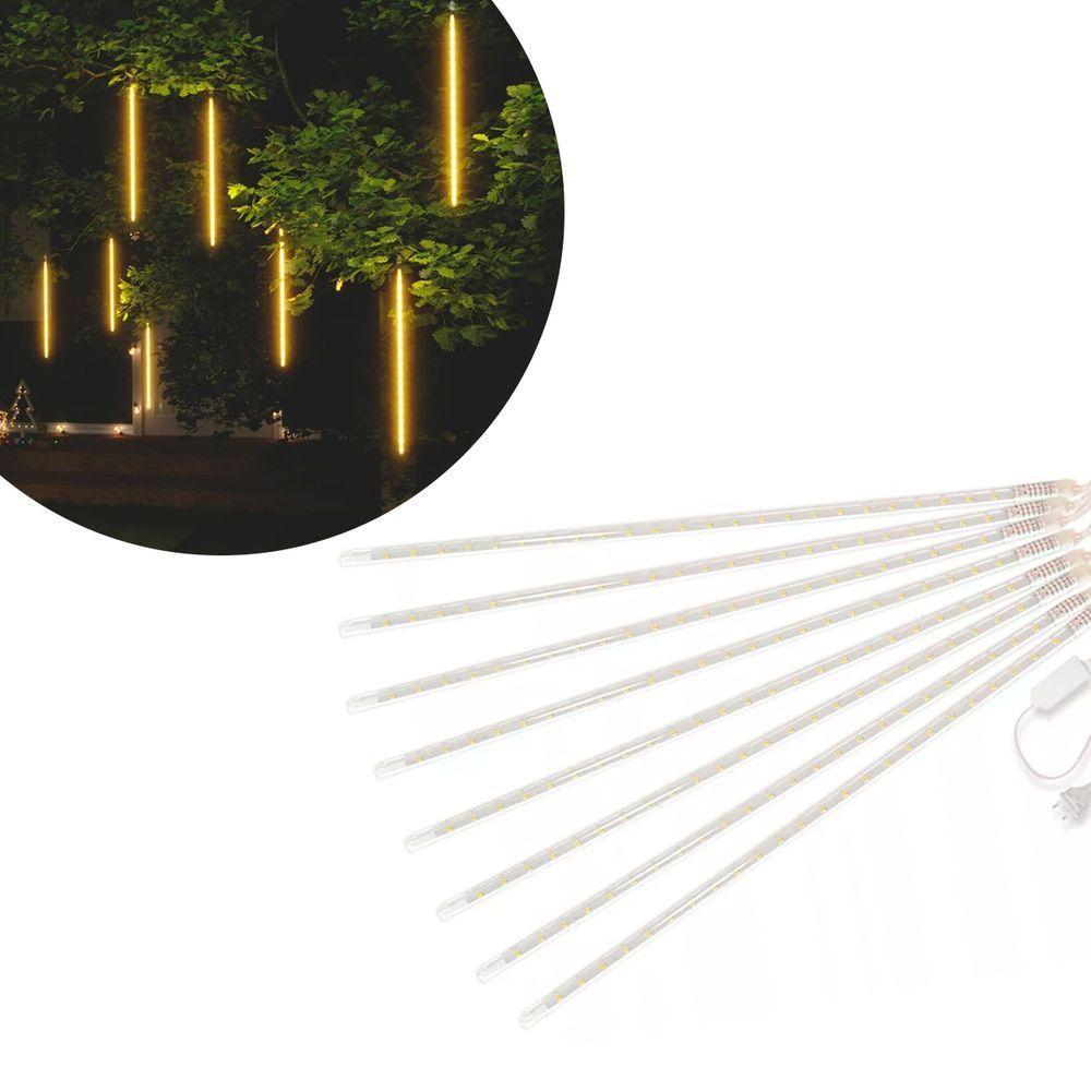 8 Tubos De Luz Led 75cm Iluminação Cascata De Efeito Gelo Chuva Natal Branco Quente - 1
