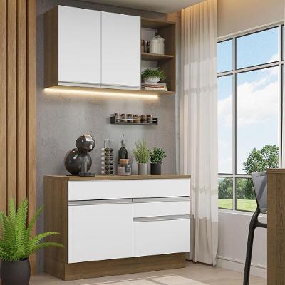 Cozinha Compacta Glamy 5 Portas 2 Gavetas MDF 120cm Rustic e Branco