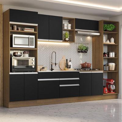 Armário de Cozinha Completa Glamy 11 Portas 2 Gavetas MDF 330cm Rustic-preto Moderno