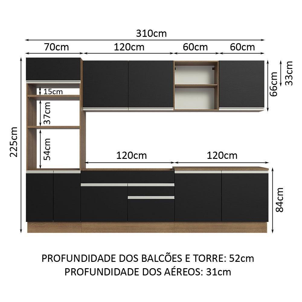 Armário De Cozinha 310cm Rustic/Preto 02 Rustic/Preto - 3
