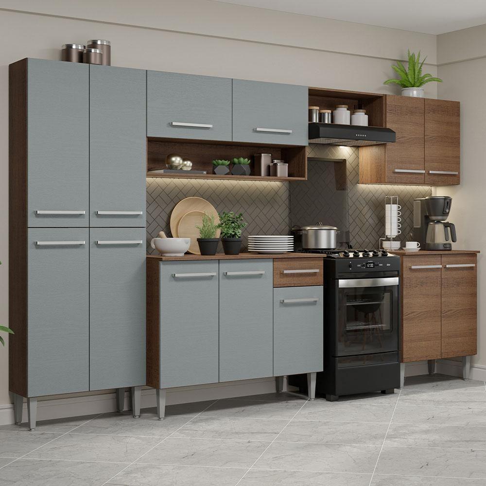 Armário De Cozinha Com Balcão E Paneleiro Rustic/Cinza - 1