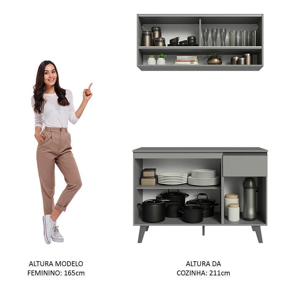 Armário De Cozinha Compacta 120cm Cinza Nice 01 Cinza - 7