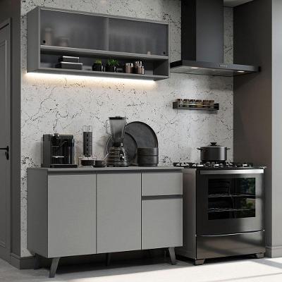 Armário de Cozinha Compacta Nice 5 Portas 1 Gaveta MDF 120cm Cinza Moderno