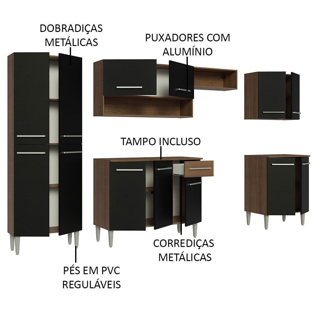 Armário De Cozinha Completa Madesa Emilly 293001 Com Balcão E Paneleiro Rustic/Preto - 6