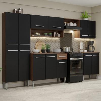 Armário De Cozinha Completa Madesa Emilly 293001 Com Balcão E Paneleiro Rustic/Preto