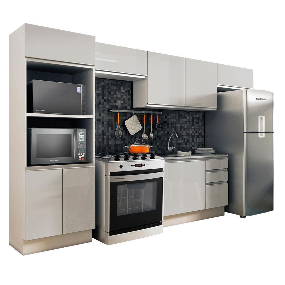 Armário Cozinha Acordes 100% Mdf com Balcão e Portas Branco - 4