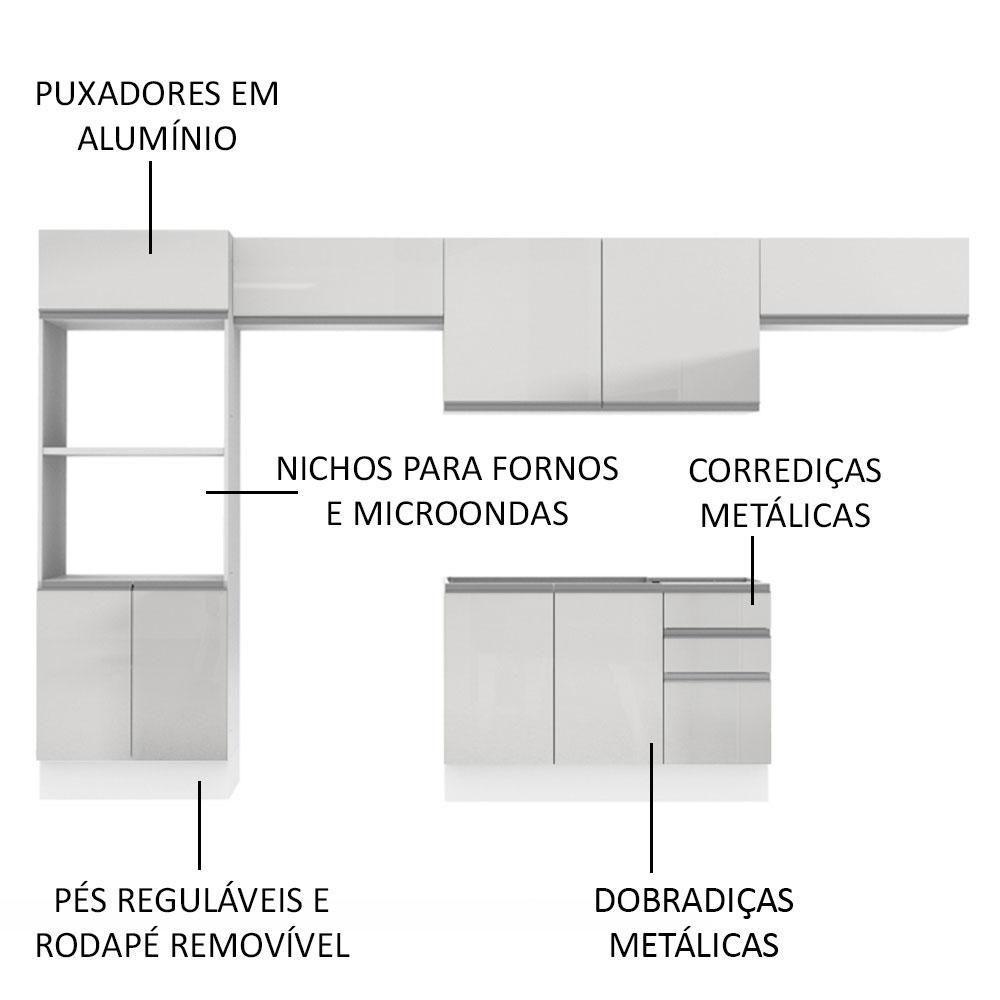 Armário Cozinha Acordes 100% Mdf com Balcão e Portas Branco - 8
