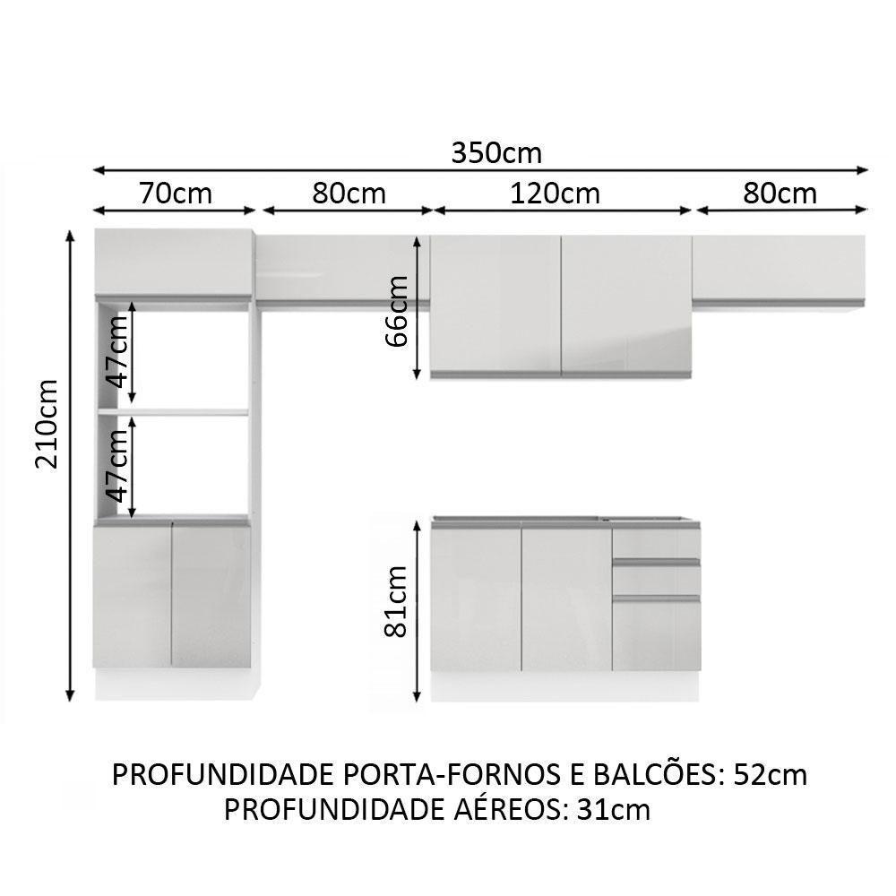Armário Cozinha Acordes 100% Mdf com Balcão e Portas Branco - 9
