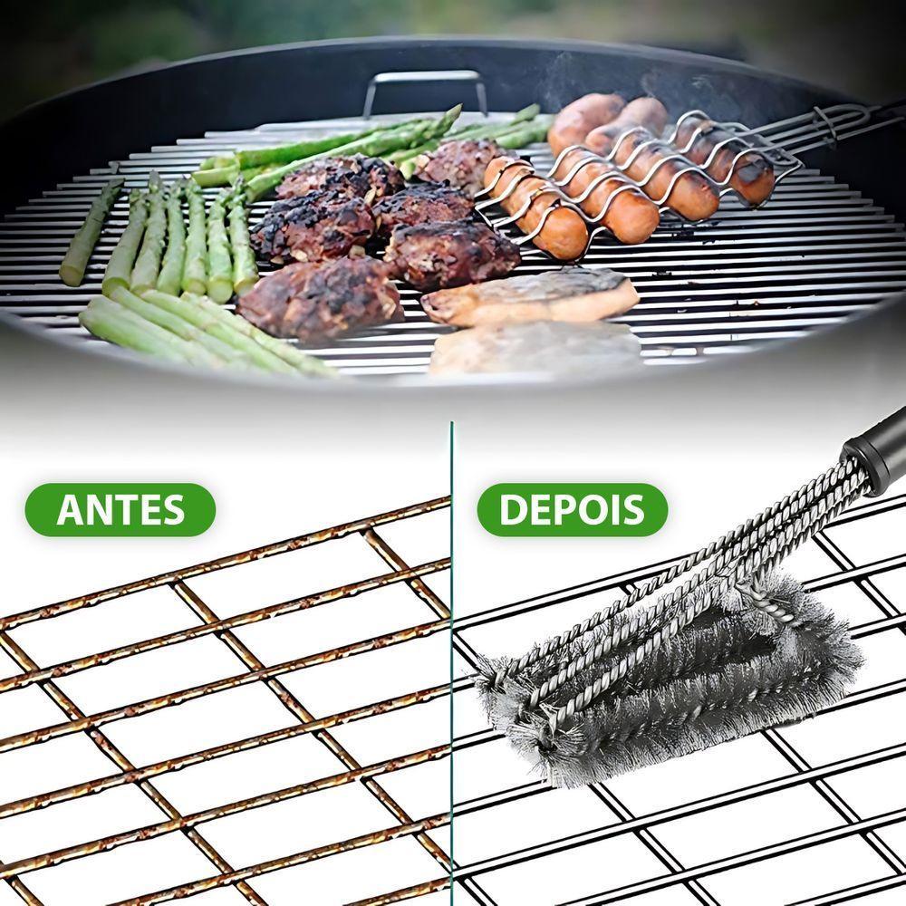 Escova Limpa Churrasqueira Grelha Cerdas De Aço Grill Espeto Churrasco - 4