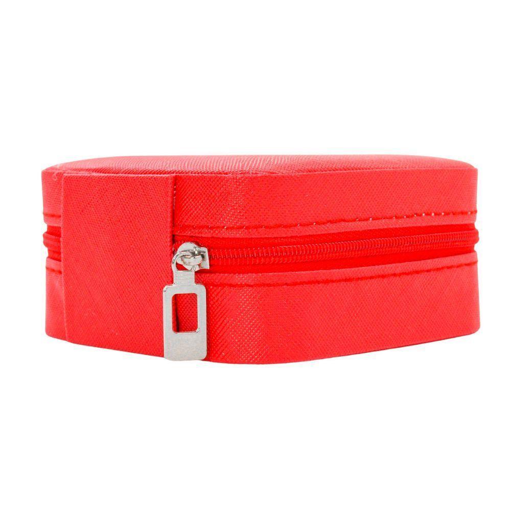 Porta Joias Portatil Viagem Estojo Maleta Caixinha Com Ziper Vermelho - 1