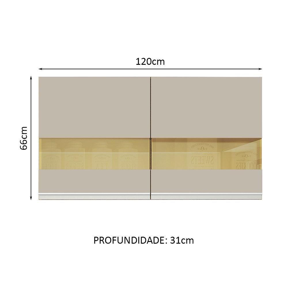 Armário Aéreo Glamy 120cm 2 Portas Vidro Rustic/Crema Madesa - 10