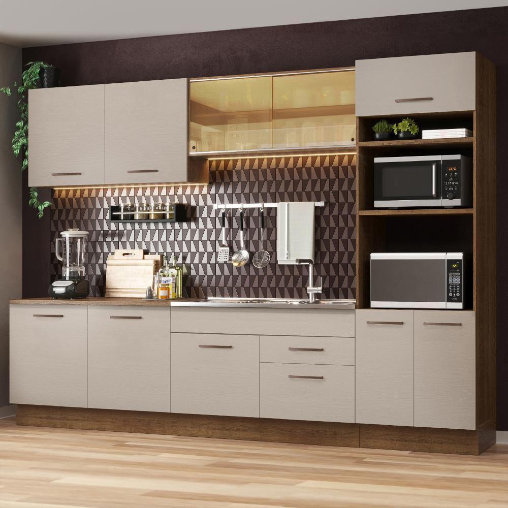 Armário De Cozinha Completa 310 Cm Rustic/crema Agata Madesa 01 Rustic/crema - 1