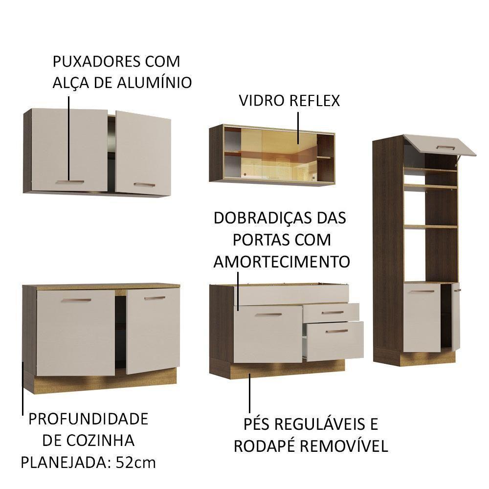 Armário De Cozinha Completa 310 Cm Rustic/crema Agata Madesa 01 Rustic/crema - 7
