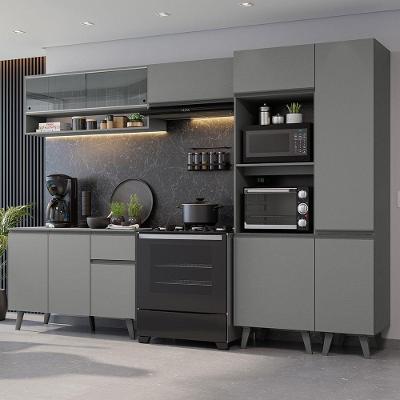 Armário de Cozinha Completa Nice 10 Portas 1 Gaveta 300cm Cinza com Nicho para Forno