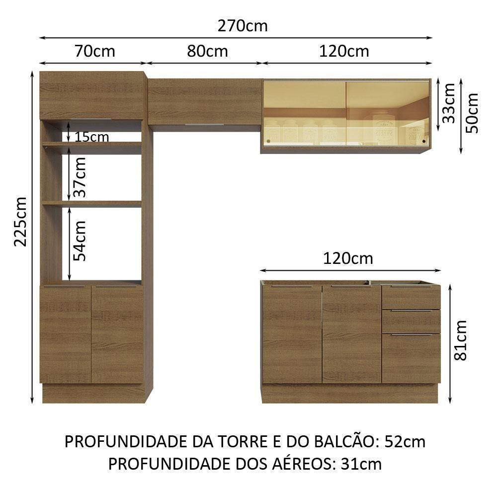 Armário De Cozinha Completa 270cm Rustic Stella Madesa 06 Rustic - 9