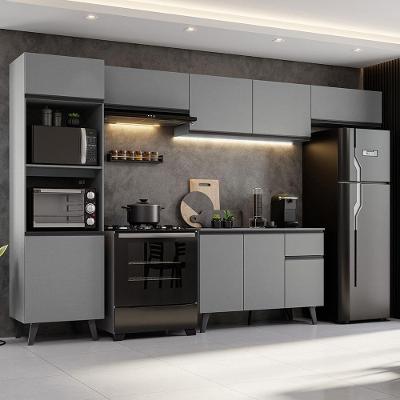 Armário de Cozinha Completa Nice 9 Portas 2 Gavetas MDP 340cm Cinza Texturizado