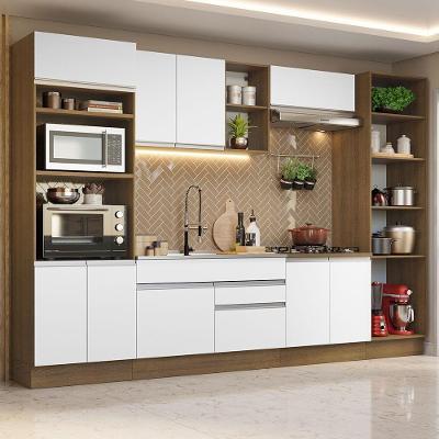 Armário de Cozinha Completa Glamy 11 Portas 2 Gavetas MDF 330cm Rustic e Branco