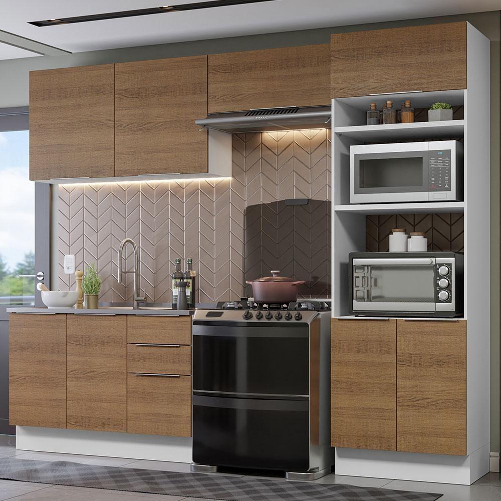 Armário De Cozinha Completa 270cm Branco/rustic Stella Madesa 05 Branco/rustic - 1