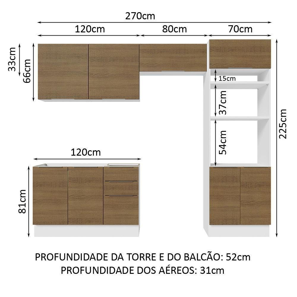 Armário De Cozinha Completa 270cm Branco/rustic Stella Madesa 05 Branco/rustic - 9