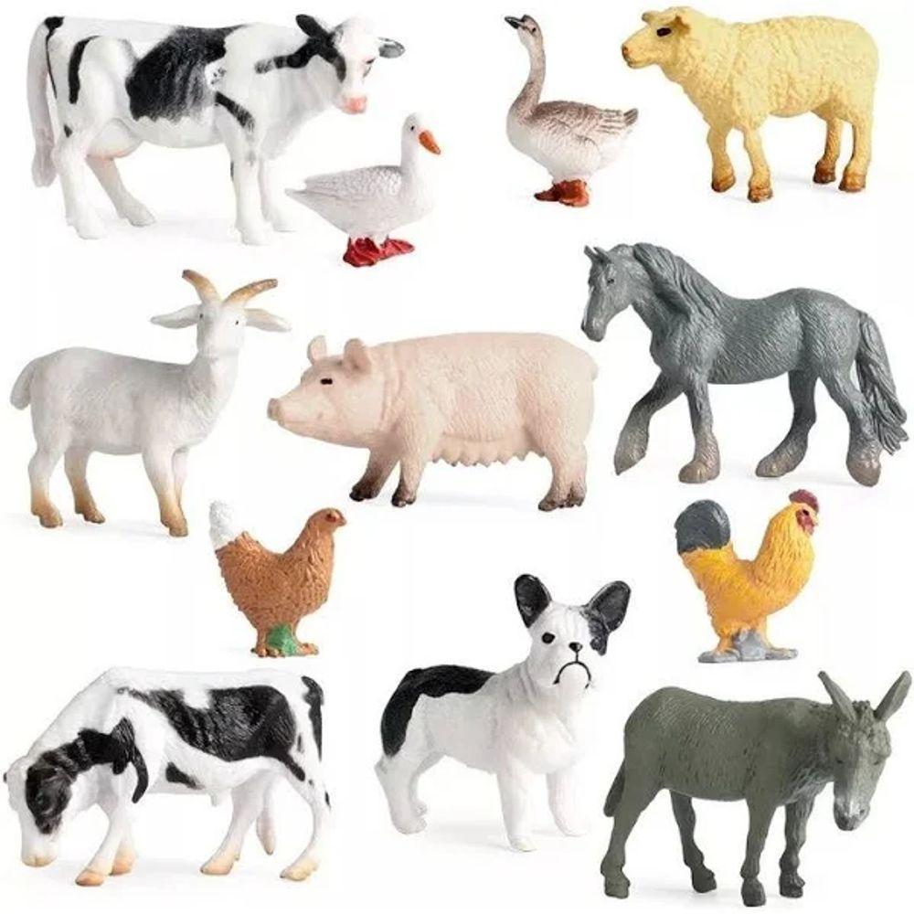 Kit 10 Animais Da Fazenda Safari Zoo Pequenos De Borracha - 1