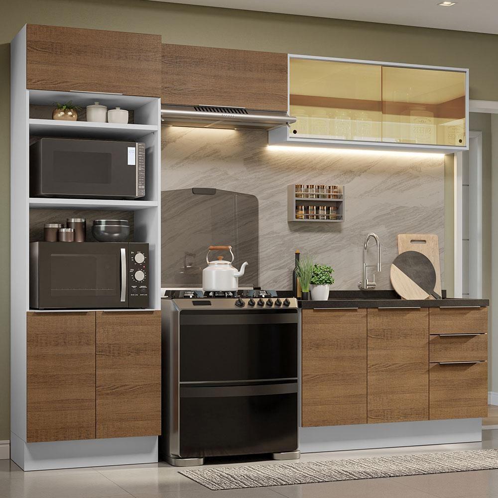 Armário De Cozinha Completa 270cm Branco/rustic Stella Madesa 06 Branco/rustic - 1