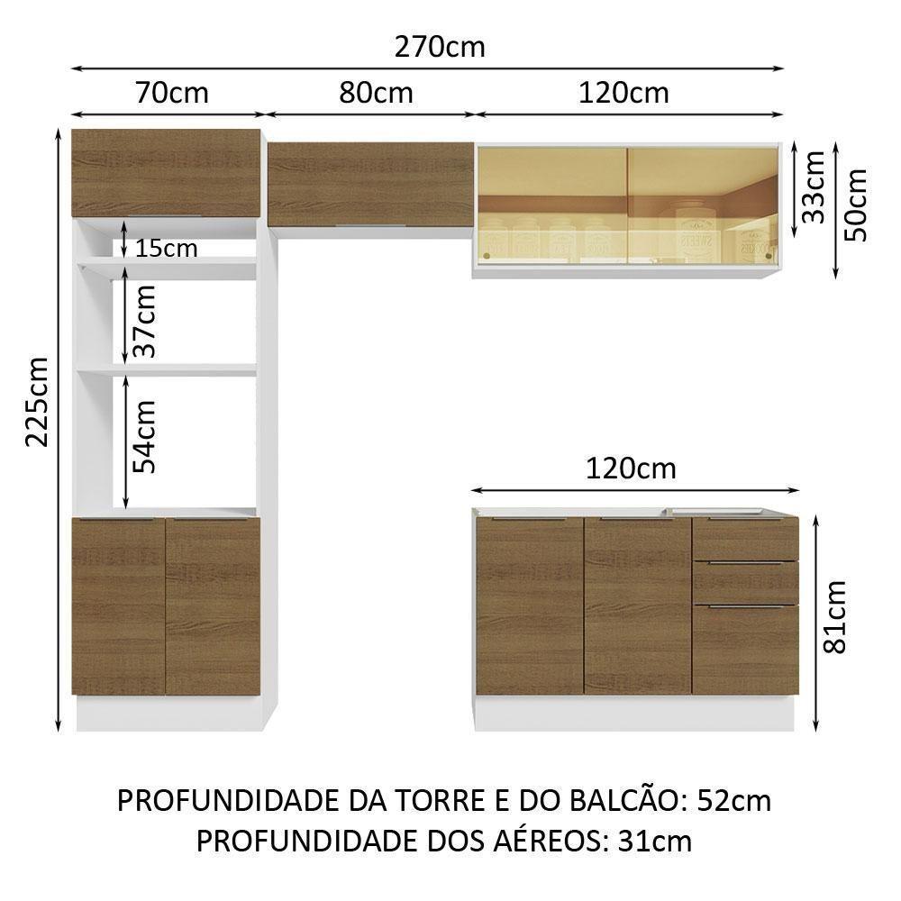 Armário De Cozinha Completa 270cm Branco/rustic Stella Madesa 06 Branco/rustic - 9